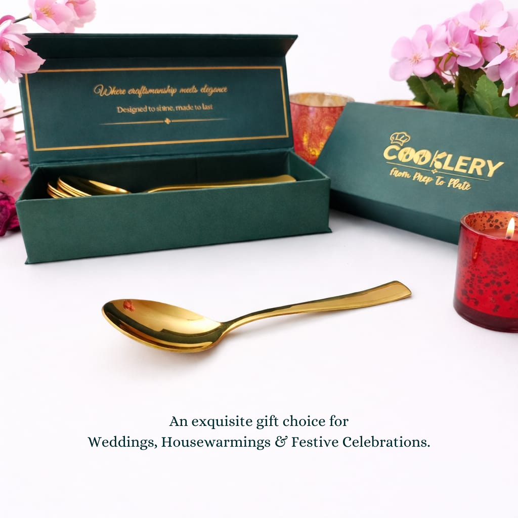 gold stainless steel spoon set of 6 ( 19cm large)