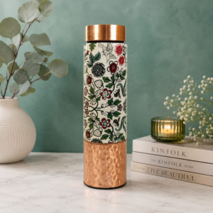 Kalamkari Hammered Craft | Copper Water Bottle 1 Litre | Tower | 100% Copper, BPA Free & Leak Proof