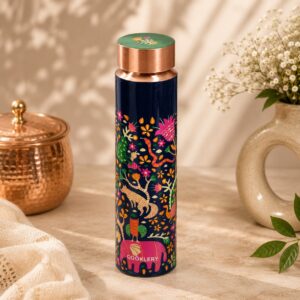 Gond Stories | Copper Water Bottle 1 Litre | Tower | 100% Copper, BPA Free & Leak Proof