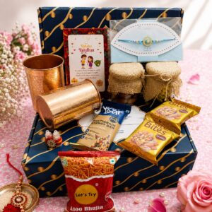 Twin Copper Glass Rakhi Hamper With Evil Eye Rakhi