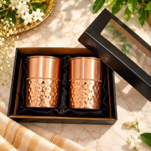 Copper Glass Set Of 2 | 250ml | Half Hammered