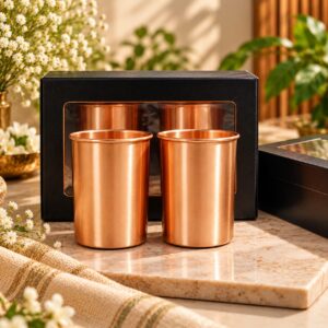 Handcrafted Pure Copper Plain Glass Set (Set of 2 | 250ml)